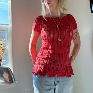 Vintage red crochet delicate layering top